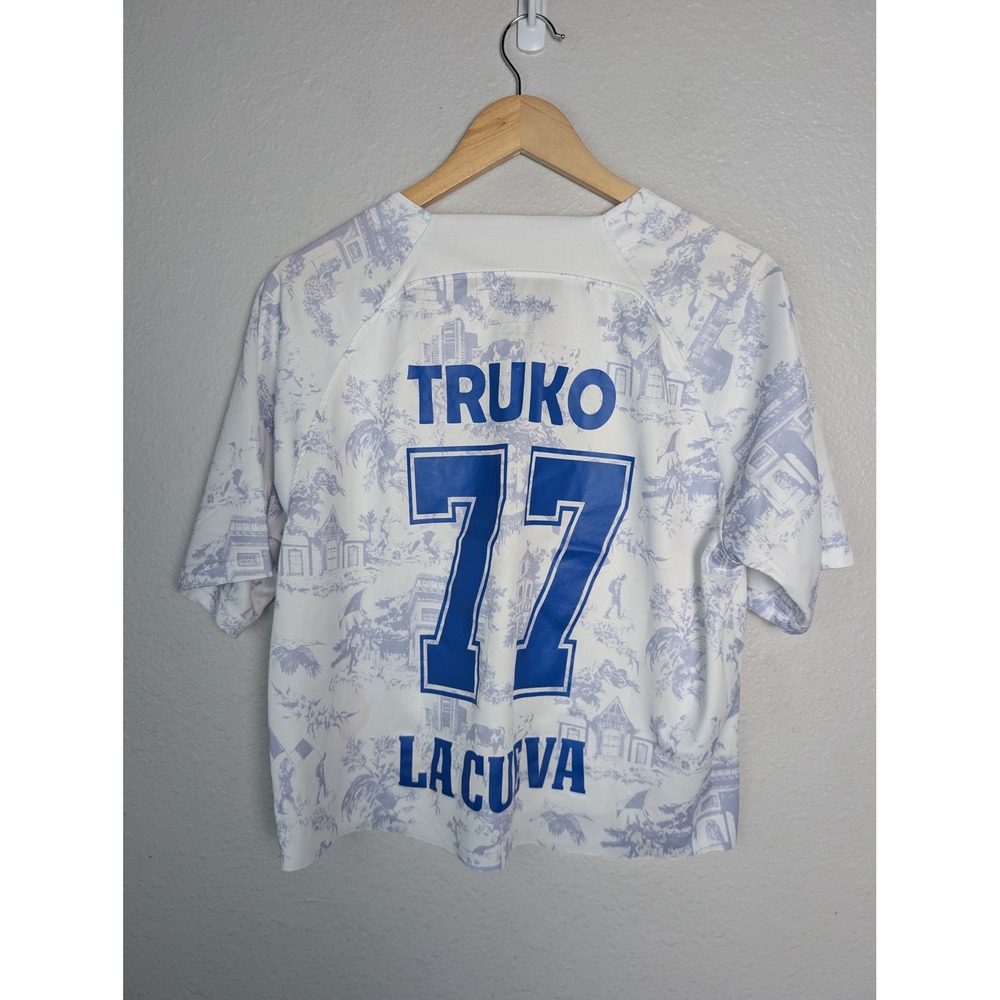 Nike France FFF Toile de Jouy Soccer Jersey White Blue Truko 77 Women XL Cropped - Picture 7 of 8